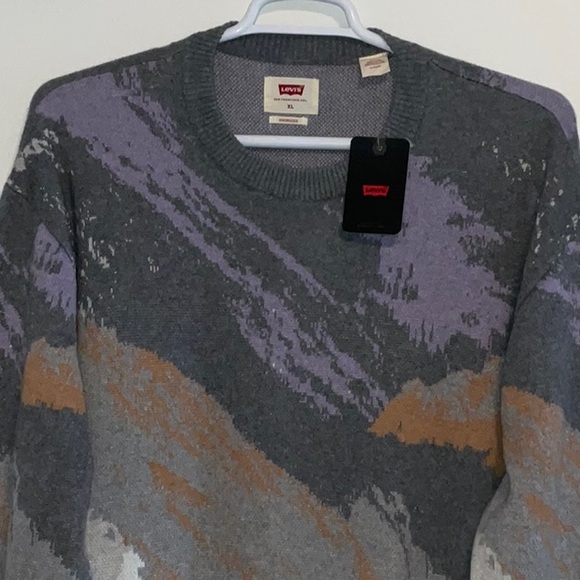 LEVI’S COTTON CASHMERE BLEND KNIT CREW NECK GREY MARBLED PULLOVER SWEATER XL NWT